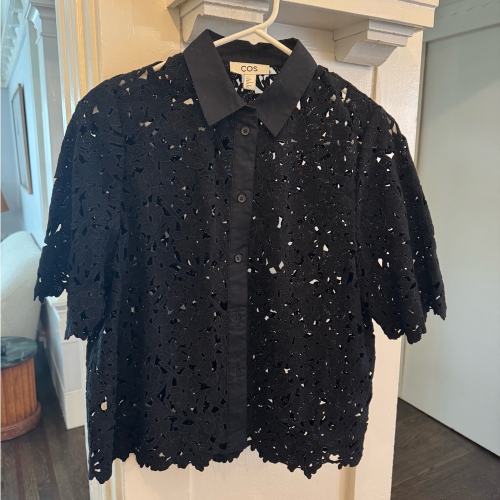 COS Black Boxy Embellished Blouse
